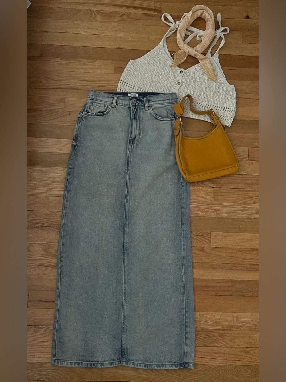 Kensie Light Wash Denim Straight Maxi Skirt